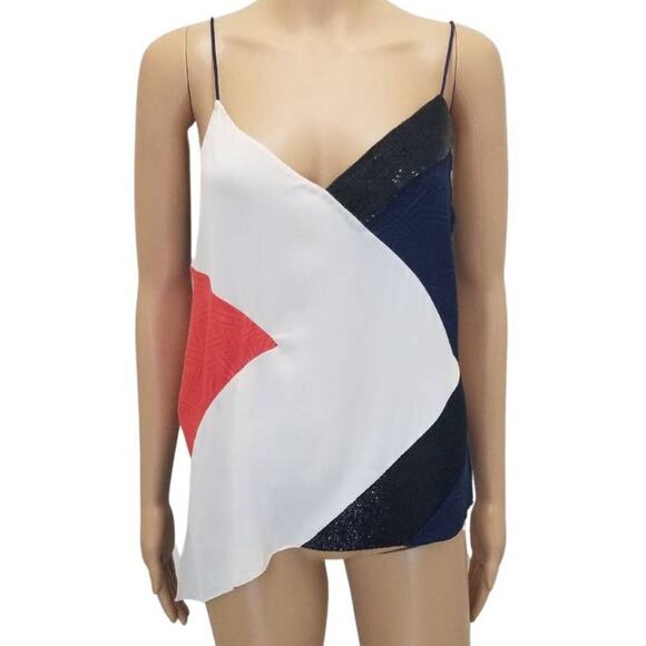 Diane Von Furstenberg Cream Black Pink Silk Spaghetti Strap Tank Top Size Medium - Picture 1 of 9